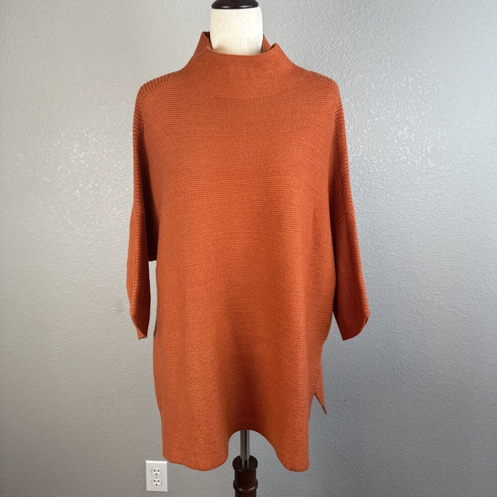 Kerisma Womens Mock Neck 3/4 Sleeve Tunic Sweater One Size Orange Wool Blend